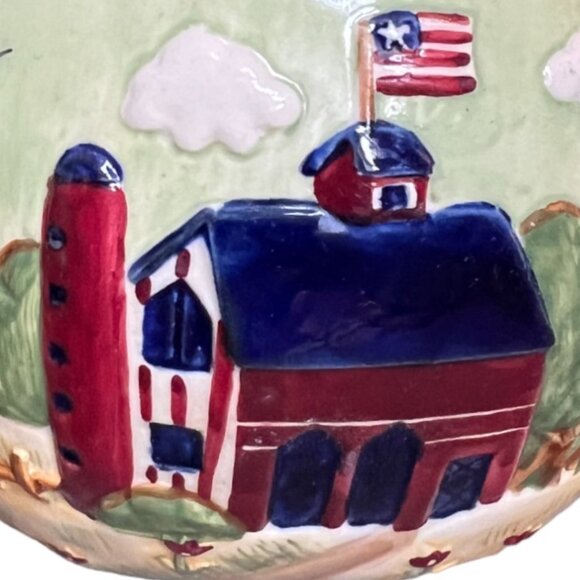 Stoneware Country HOPE Jar Patriotic American Flag Stars Grass Sky 3.75" t x 4.5 - Picture 12 of 15